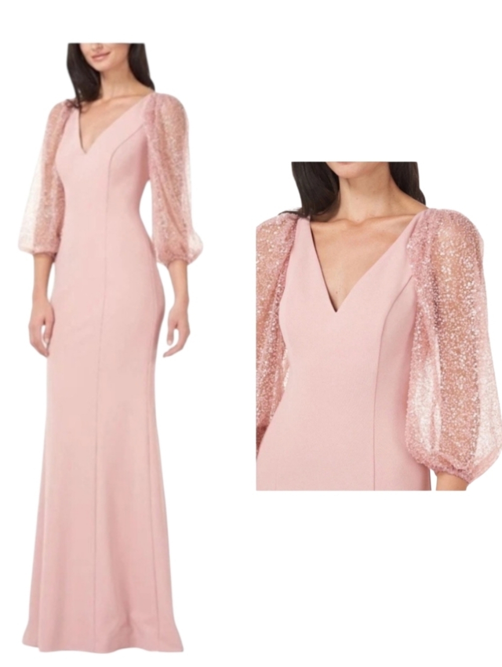 NWT JS Collections Pink Beaded Sleeve Maxi Gown 2